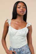 Abbie Mint Floral Sleeveless Bustier Bodysuit