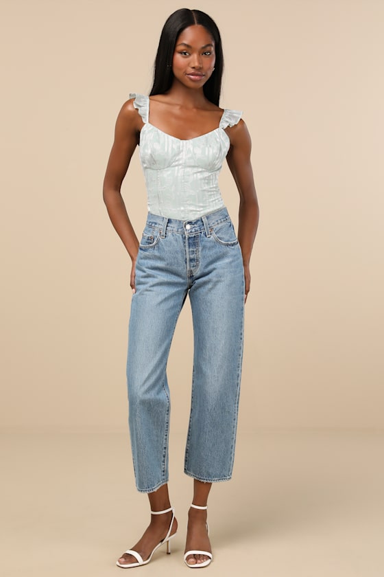 Abbie Mint Floral Sleeveless Bustier Bodysuit