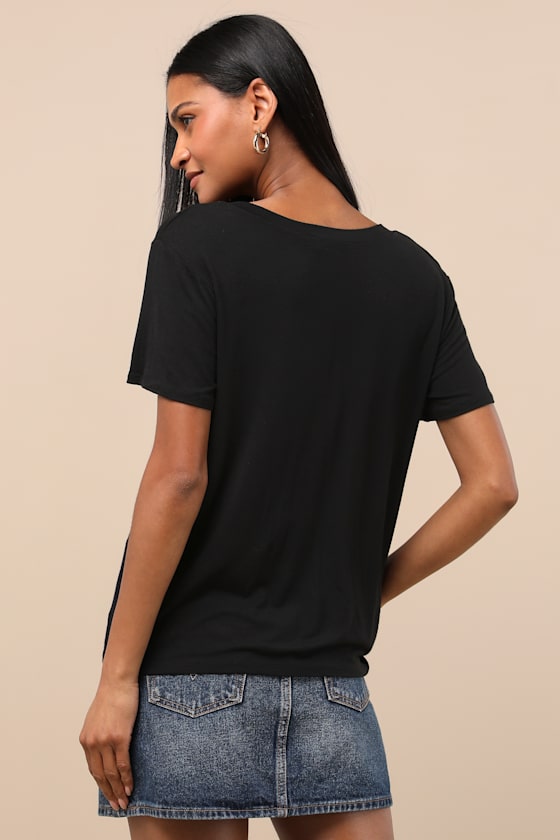 Adyn Black V-Neck Short Sleeve Tee