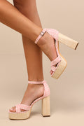 Capitolla Baby Pink Tweed Platform Ankle Strap Sandals