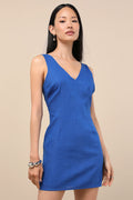 Packing for Positano Cobalt Blue Linen Sleeveless Mini Dress