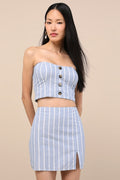 Solana Blue Striped High-Rise Mini Skirt