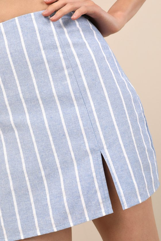 Solana Blue Striped High-Rise Mini Skirt