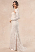 Neska White and Beige Lace Maxi Dress and Shrug Set