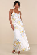 Donna Ivory Floral Sleeveless Slip Maxi Dress