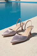 Leith Lavender Satin Kitten Heel Slingback Pumps