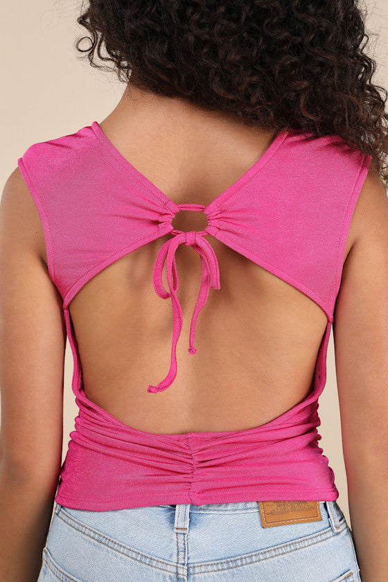 Carsten Hot Pink Ruched Cutout Tank Top