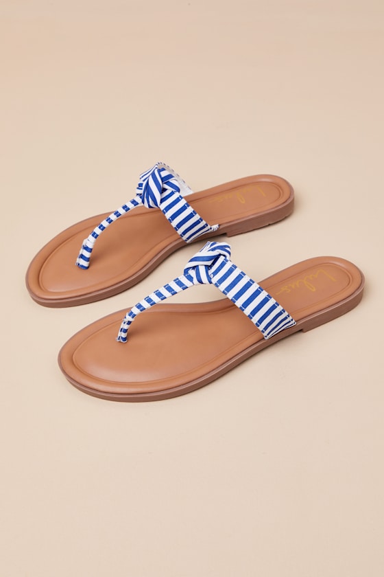 Roderick Blue and White Striped Thong Sandals