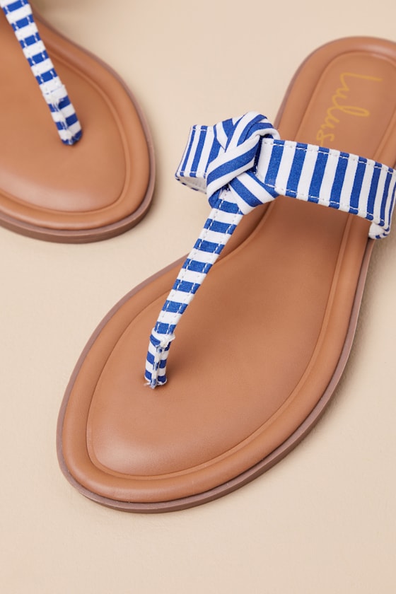 Roderick Blue and White Striped Thong Sandals
