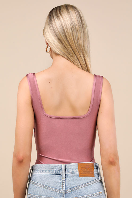 Basima Mauve Cutout Twist-Front Sleeveless Bodysuit