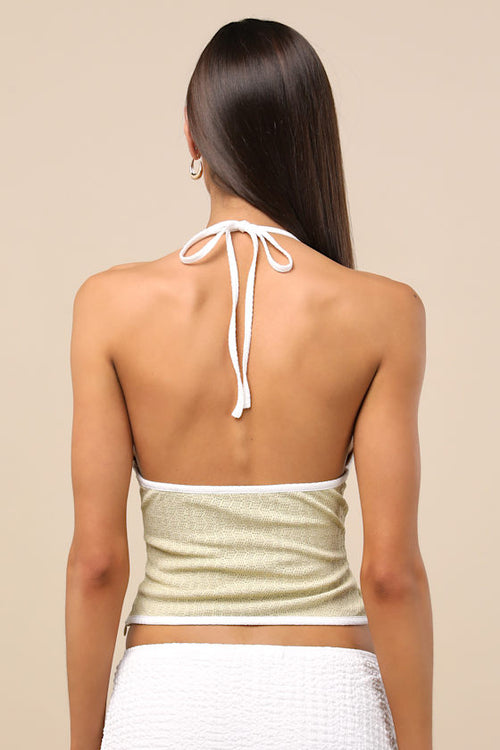 Rozemond Light Green Textured Knit Starfish Halter Top