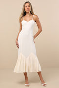 Channa Ivory Pleated Hem Midi Dress