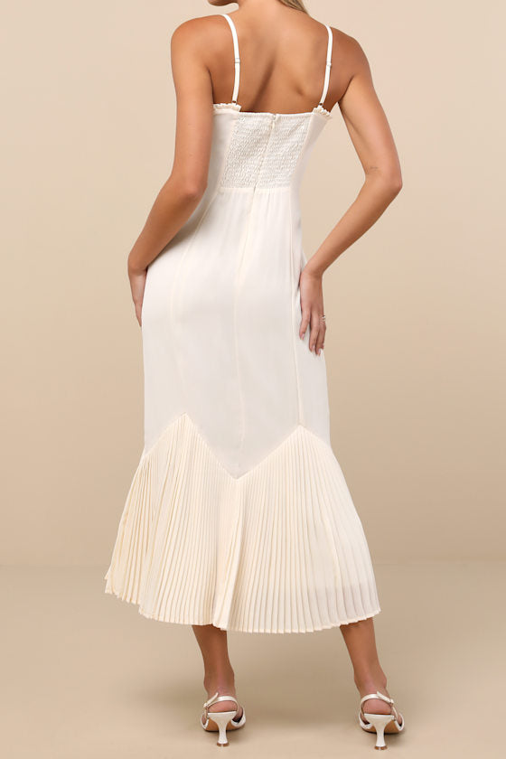 Channa Ivory Pleated Hem Midi Dress