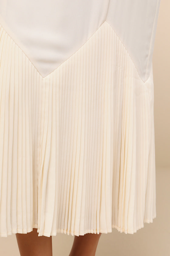 Channa Ivory Pleated Hem Midi Dress
