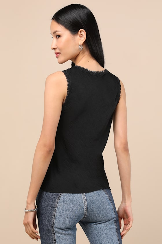 Lowenna Black Satin Lace Tank Top