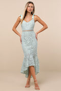 Won Your Heart Sage Green Lace Tie-Strap High-Low Midi Dress