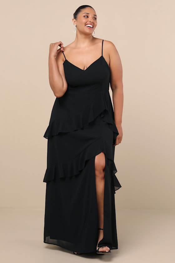 Blessed with Beauty Black Ruffled Sleeveless Maxi Dress