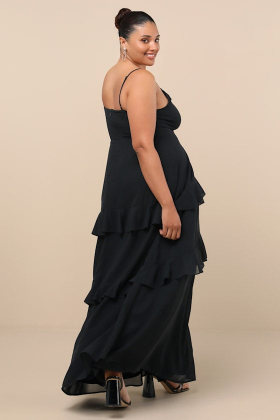 Blessed with Beauty Black Ruffled Sleeveless Maxi Dress