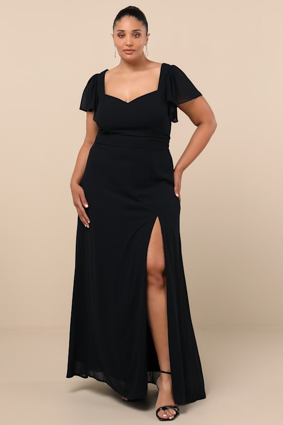 Simply Delightful Black Tie-Back Flutter Sleeve Maxi Dress