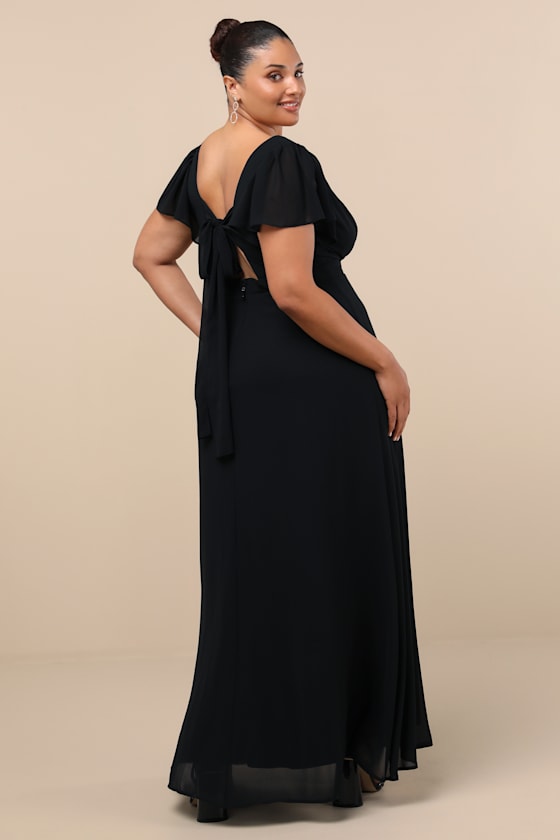 Simply Delightful Black Tie-Back Flutter Sleeve Maxi Dress