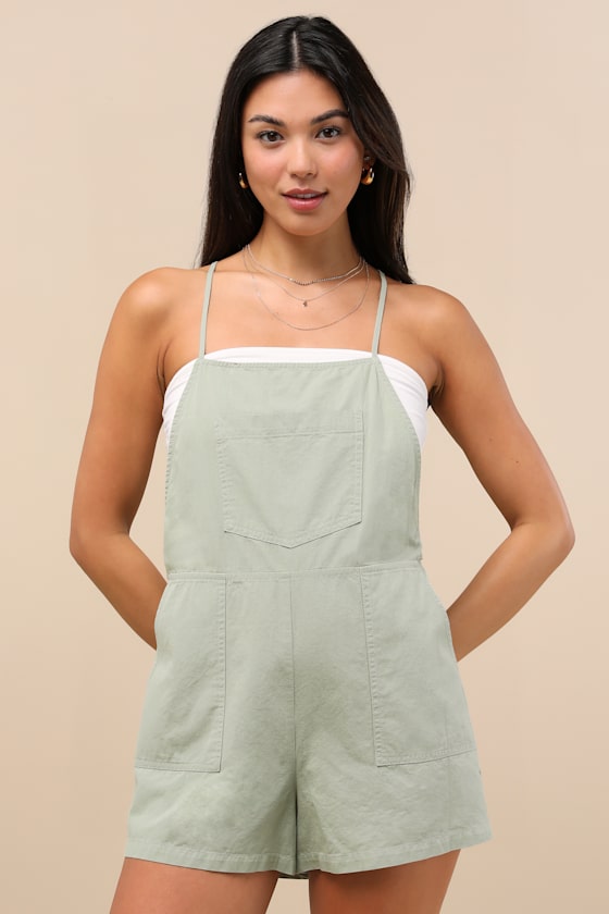 Easygoing Sage Green Short Overall Romper