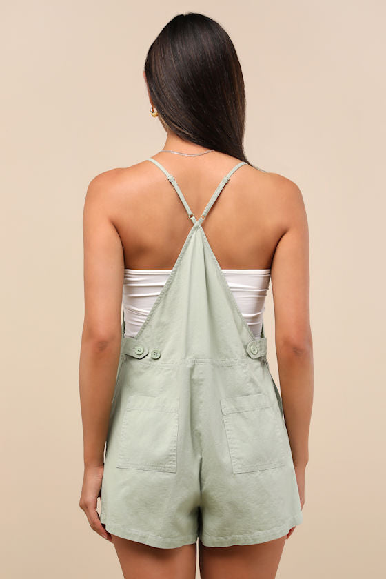 Easygoing Sage Green Short Overall Romper