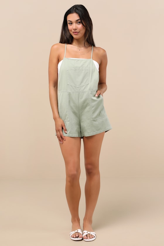 Easygoing Sage Green Short Overall Romper