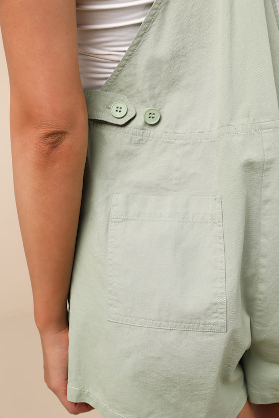 Easygoing Sage Green Short Overall Romper