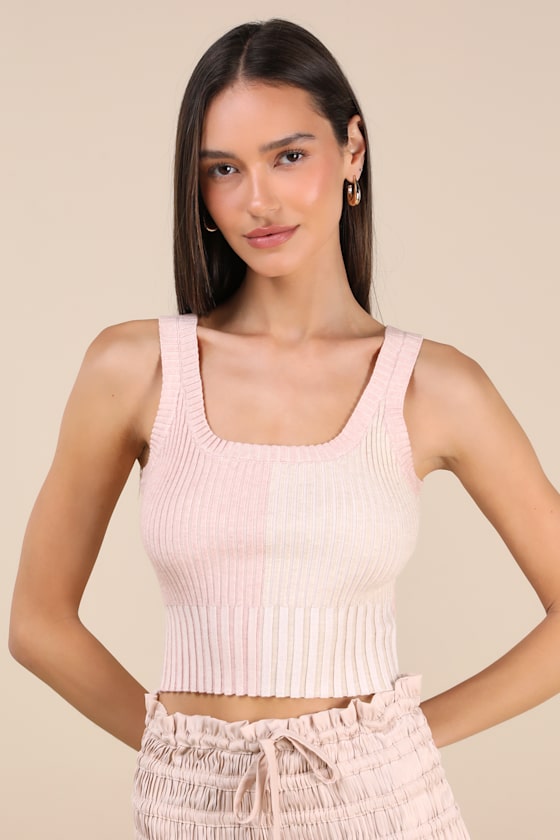 Made to Be Mod Blush Color Block Ribbed Cropped Tank Top