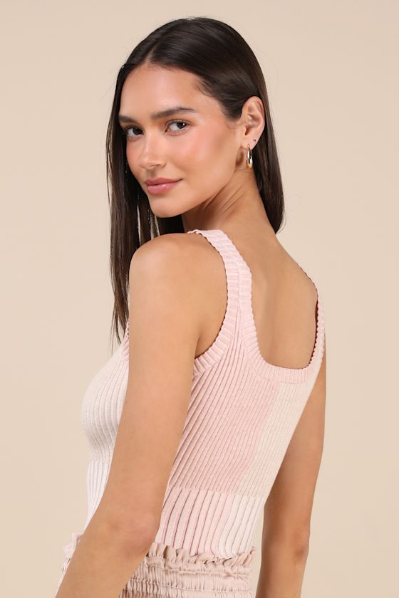 Made to Be Mod Blush Color Block Ribbed Cropped Tank Top