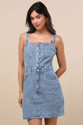 Iconic Medium Wash Denim Button-Up Mini Dress