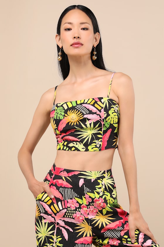 Matira Black Multi Tropical Print Cami Top