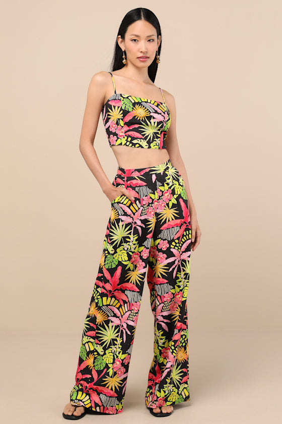 Matira Black Multi Tropical Print Cami Top
