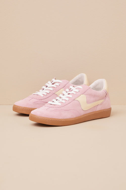 Notice Guava Suede Leather Color Block Lace-Up Sneakers