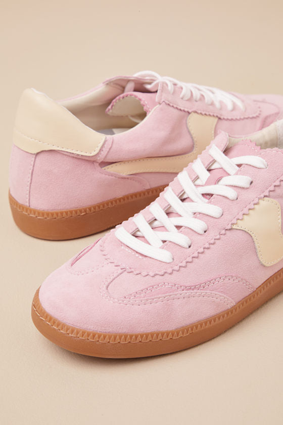 Notice Guava Suede Leather Color Block Lace-Up Sneakers