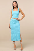 Arcelia Blue Ruffled High-Rise Midi Skirt