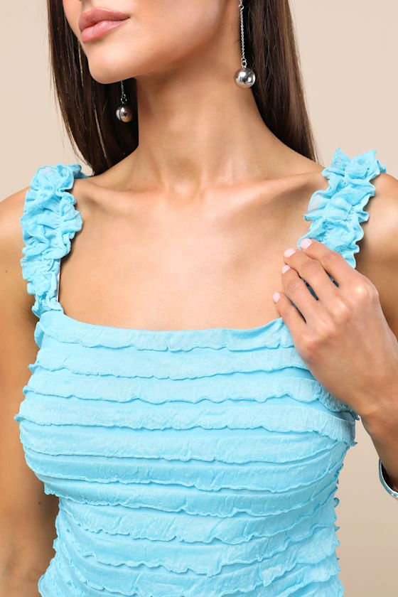 Arcelia Blue Ruffled Crop Tank Top