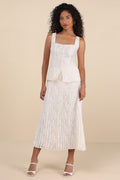 Alyona Cream Burnout Two-Piece Pleated Midi Dress