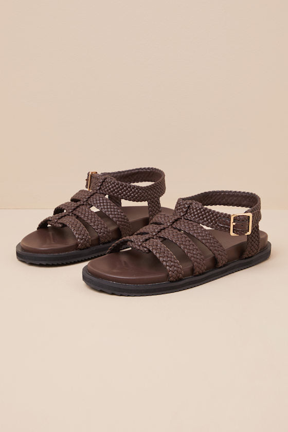 Toyka Chocolate Woven Buckle Sandals
