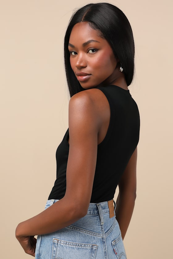 Always Easygoing Black Sleeveless Bodysuit