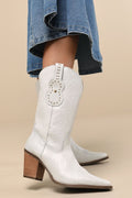 Rhythm 'N' Blues White Leather Embossed Mid-Calf Western Boots