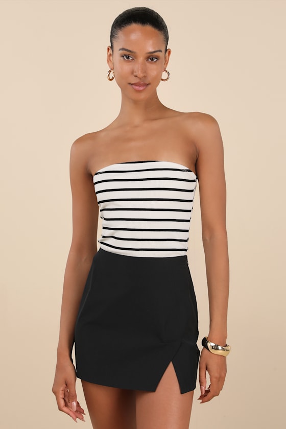 Briana Black Notched Mini Skirt