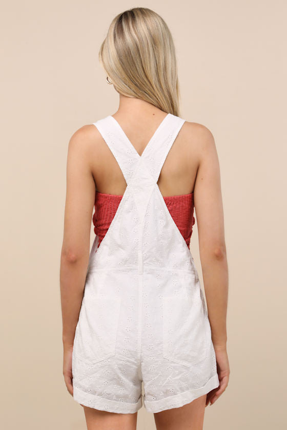 Averley White Eyelet Embroidered Shortalls
