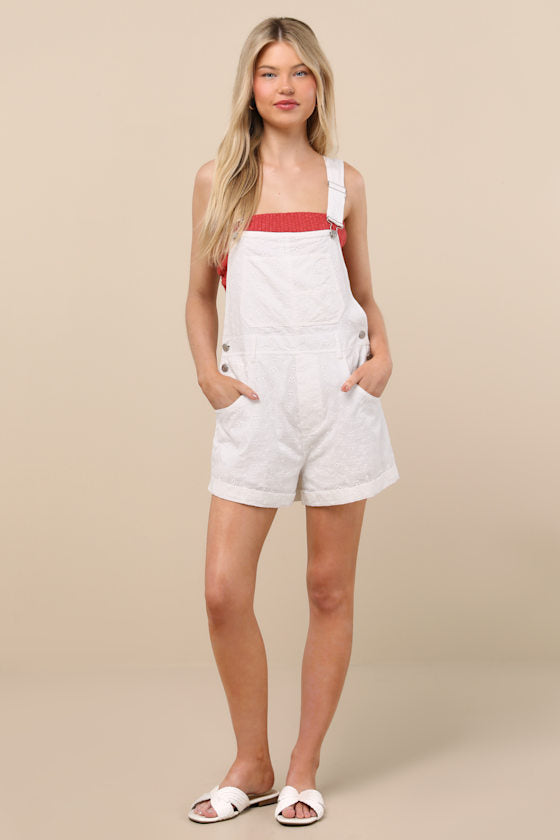Averley White Eyelet Embroidered Shortalls