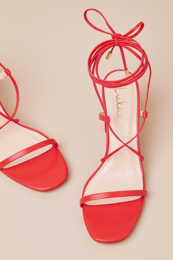 Aribaa Red Lace-Up High Heel Sandals