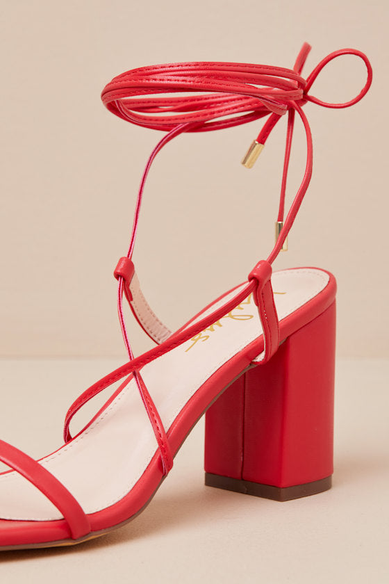 Aribaa Red Lace-Up High Heel Sandals
