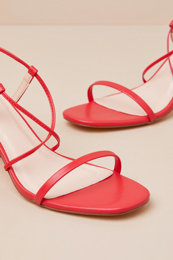 Aribaa Red Lace-Up High Heel Sandals