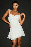 Captivating Always White Ruffled Asymmetrical Mini Dress