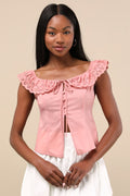 Alesana Peach Pink Eyelet Embroidered Button-Front Top