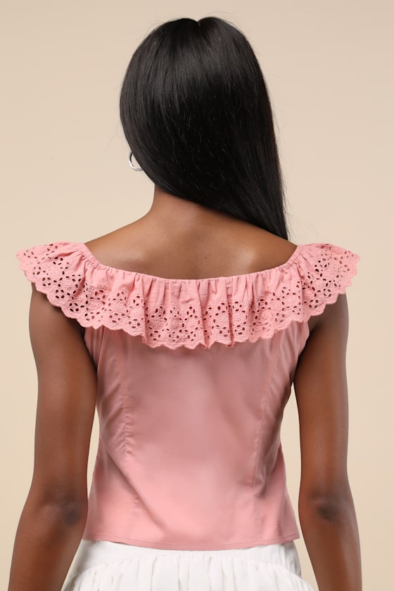 Alesana Peach Pink Eyelet Embroidered Button-Front Top